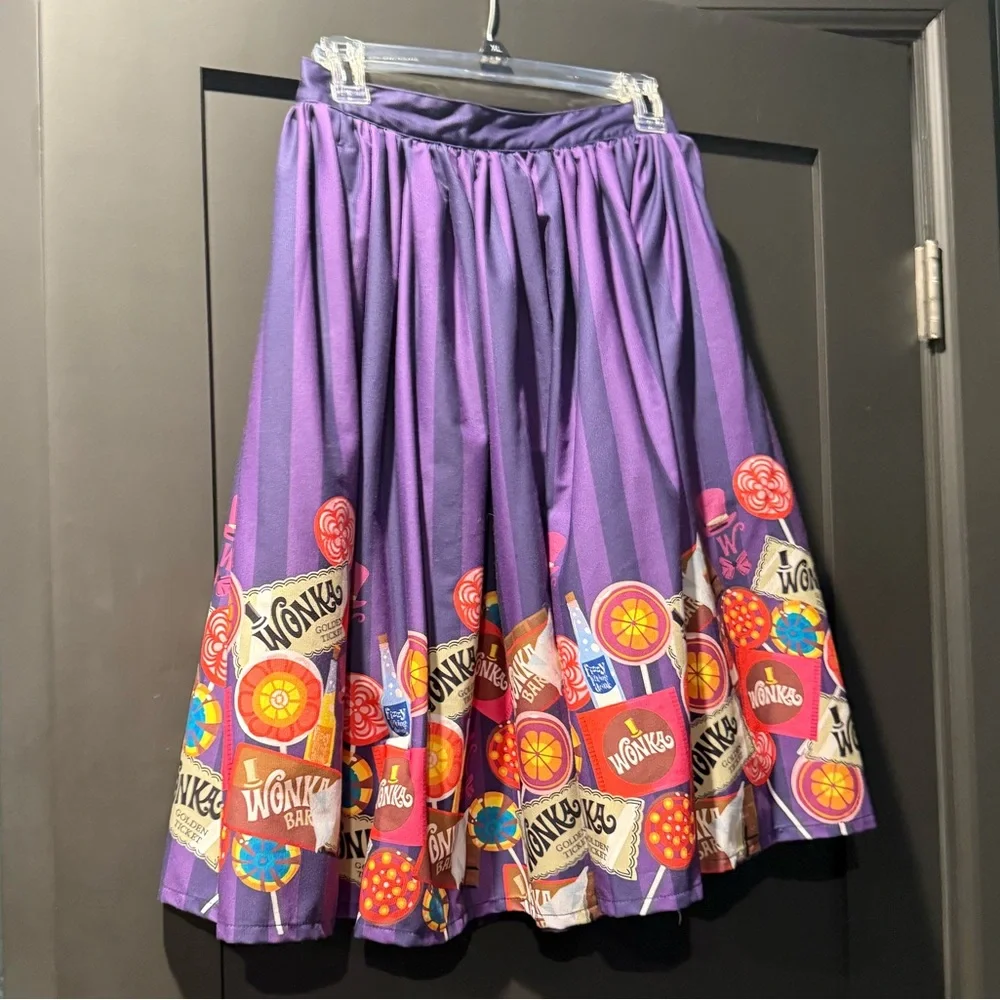 Willy Wonka x Unique Vintage Wonka Chocolate Border Gellar Swing Skirt - M/6-8 - Picture 4 of 7